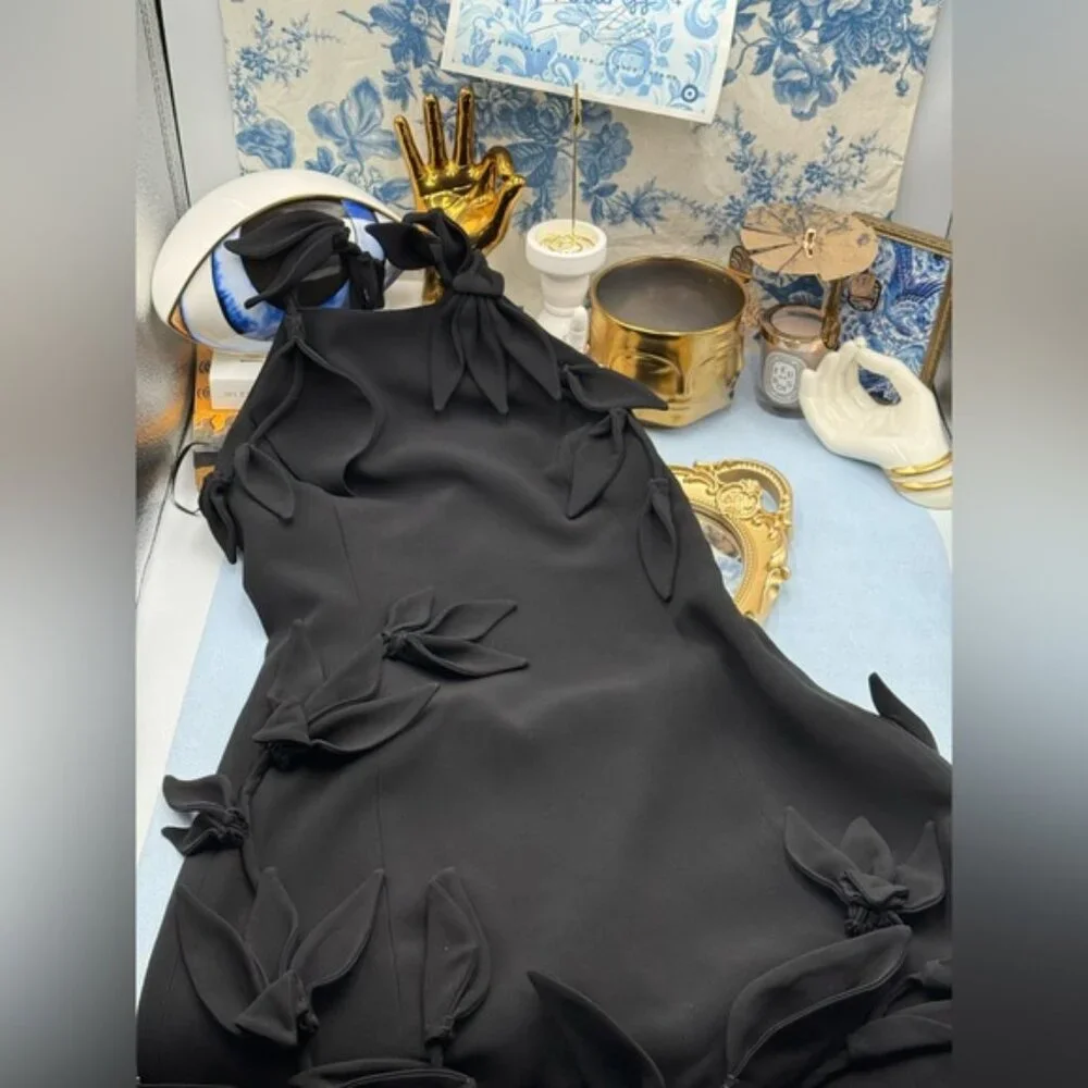 🆕 CULT GAIA 🧿 NWOT Elliana Calla Lily Floral Appliqué Mini, Black - Sz 00